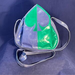 Stuart Weitzman Blue/Green Club/Spade Color Block Soft Leather Crossbody Bag